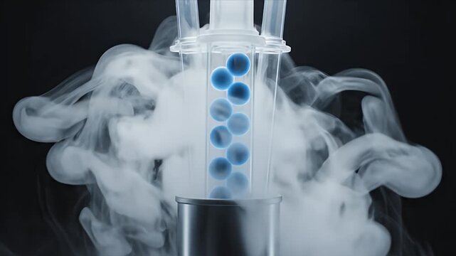 Futuristic scientific visualization of long term fertility preservation concept with cryogenic preservation technology