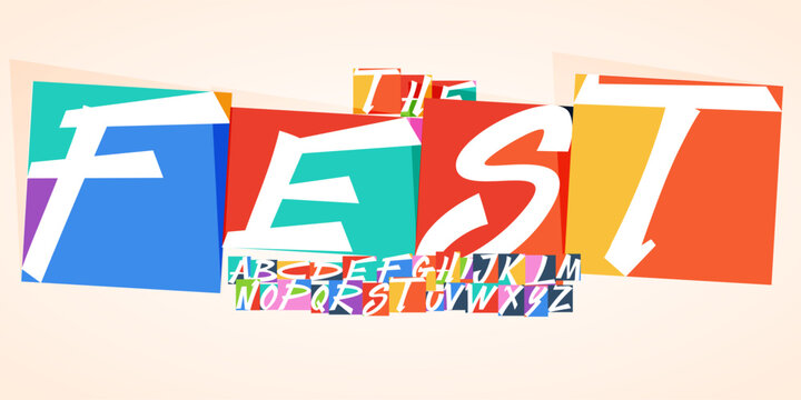 Festival Font Logo Alphabet Carnival Letter Set Modern Typography, Fun Art Creative Typographic Design for Bright Summer Poster Headline, Color Type Symbol Logotype, Colorful Fonts. Vector Typeface