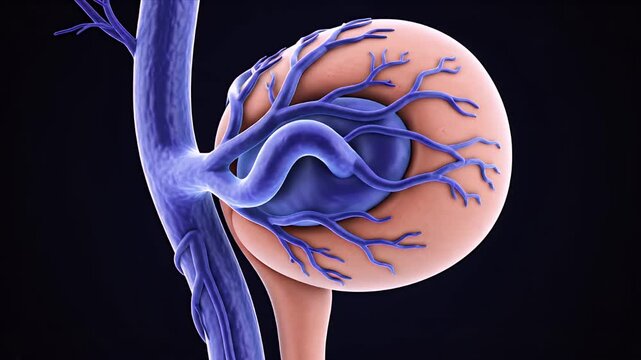 Medical Visualization of Varicocele Condition Showing Enlarged Veins Around the Testicle with Blue Vascular System