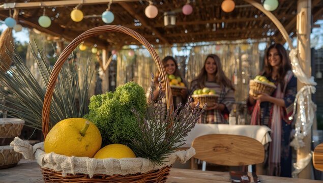 Sukkot, a Jewish holiday featuring the four species: etrog, lulav, hadas, arava