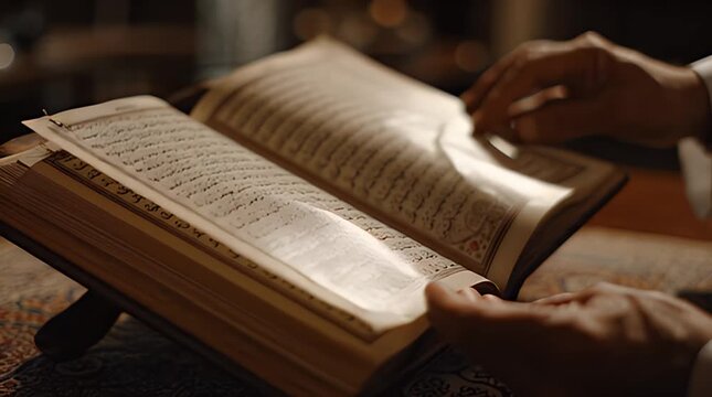 Person Reading Old Leather Bound Book.