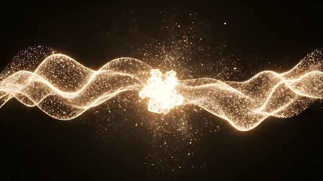 Visualization of Early Pregnancy Hormone Surge hCG Waves Glowing Center with Particles and Wavy Energy Trails Dark