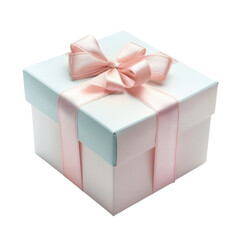 White gift box with pink ribbon bow, 3D illustration isolated on Transparent Background