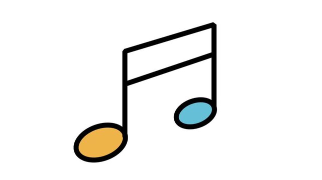 Musical Note Motion Icon. Creative flat line animation of a musical note symbol for audio playback and song identification.