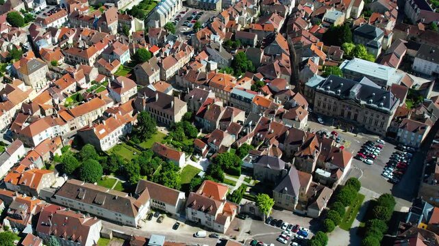An Aerial panoramic view of the old town of the city  Langres on a sunny summer noon in France.