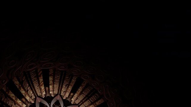 Soft panoramic mandala background with slow rotating symmetry, calming decorative loop designed for spa rooms, yoga classes, meditation corners and peaceful home interiors
