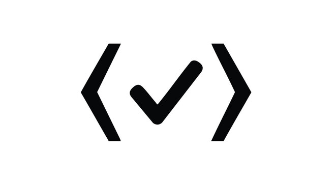 Code Brackets with Check Mark Icon on White Background
