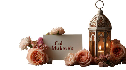 Eid Mubarak floral still life isolated on transparent background