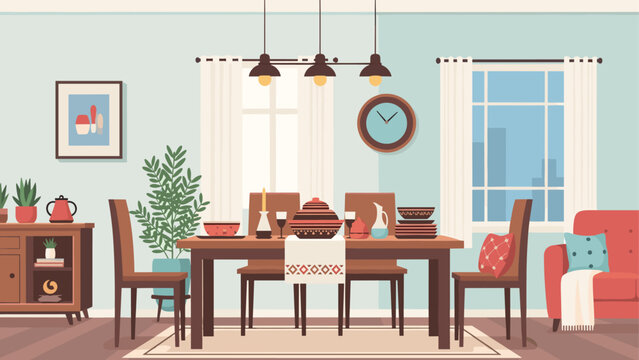 Cozy dining room interior design with modern furniture and decor