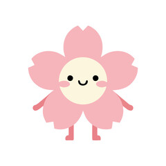 A cartoon flower character with a smiling face and pink petals standing upright on a transparent background, illustrated in a simple style.