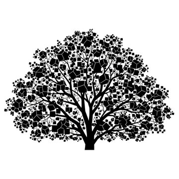 Abstract Tree Silhouette with Geometric Cubes as Leaves