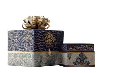 Elegant gift boxes with gold ribbon isolated on transparent background