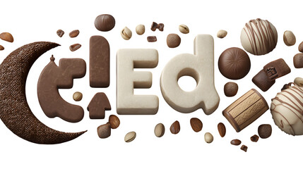 Eid celebration with chocolate and nuts isolated on transparent background