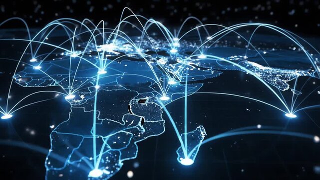 global digital network connections over africa on world map