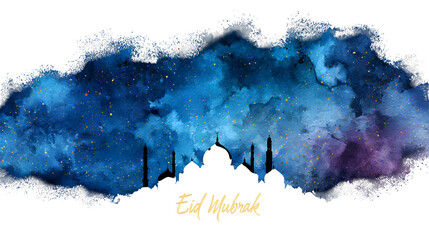 Eid Mubarak watercolor splash isolated on transparent background
