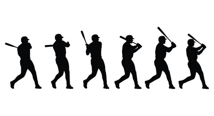 Baseball Player Batting Silhouettes in Sequence batter