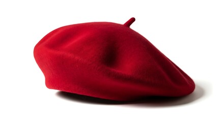 Red beret hat with small tail on top