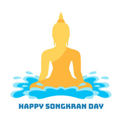 Happy Songkran Day Buddha Water Festival Flat Illustration