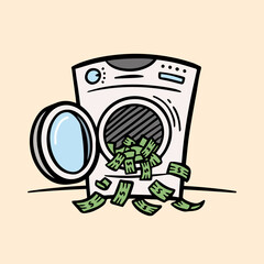 Money Laundering Illustration Washing Machine Full of Cash