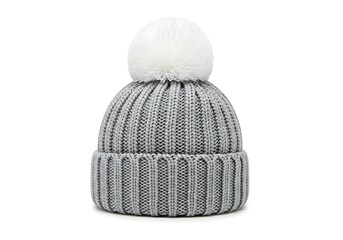 Fototapeta premium Gray knitted winter hat with white pom pom