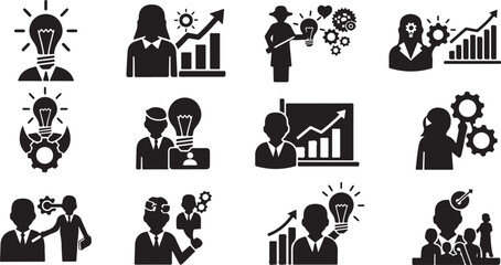 Fototapeta premium Business Strategy and Innovation Icons in Black and White