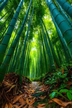 Serene Bamboo Forest Pathway in Nature