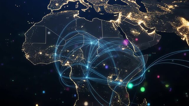 global digital network connections over africa on world map
