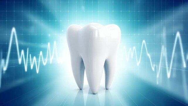 Healthy white tooth with electrocardiogram waveform background abstract concept