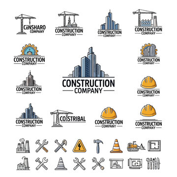 Construction company logos and icons for industry branding