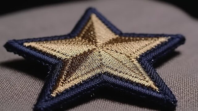 Embroidered star badge on fabric background.