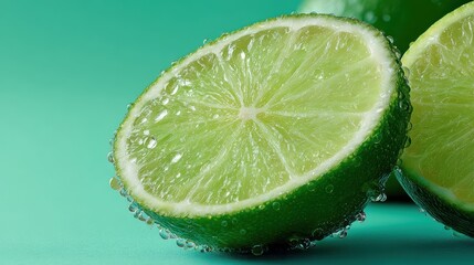 Minimalist closeup of lime wedge on soft green background