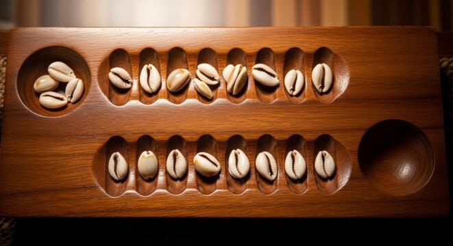 Mancala Game Board with Coffee Beans.