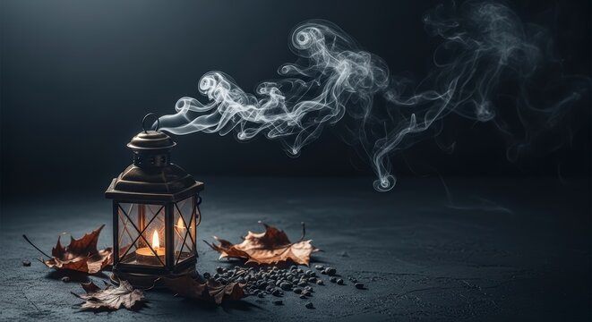 Lantern Smoke Forming Ghostly Figure Dark Background.