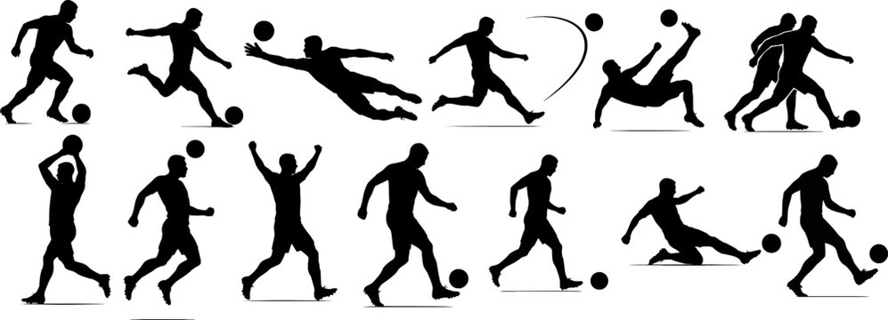 Football players silhouettes vector icon set isolated