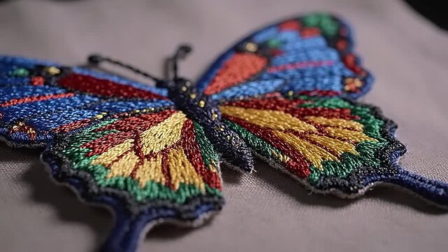 Vibrant Beaded Butterfly Brooch with Intricate Design and Colorful Patterns.
