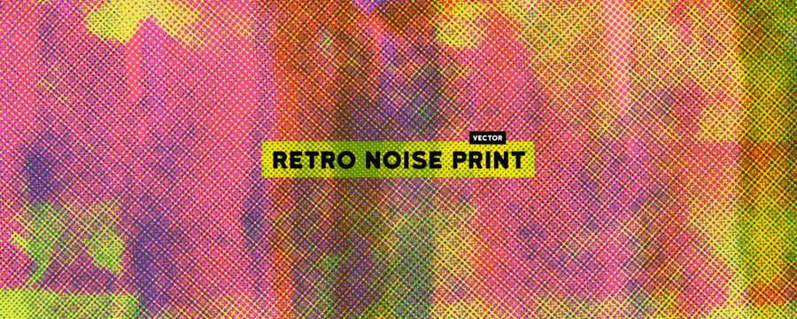 Colorful analog risoprint texture background with ink roller effect. Punk urban bg with overlay effect. Retro vintage halftone grain texture background. Colorful television glitch with distress stroke