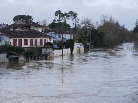 Ville de Tartas, subissant les d&eacute;bordements de la midouze, suite &agrave; la temp&ecirc;te Nils, F&eacute;vrier 2026