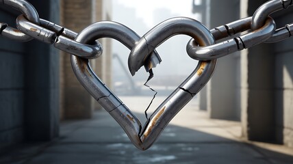 Naklejka premium Heart-Shaped Metal Links Breaking Apart in Symbol of Emotional Pain Photo