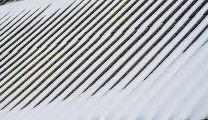 Fragment of roof covered with white snow