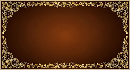Ornate golden vintage frame featuring a floral baroque ornament and classic victorian swirls on a luxury black vector texture background for a retro card border design
