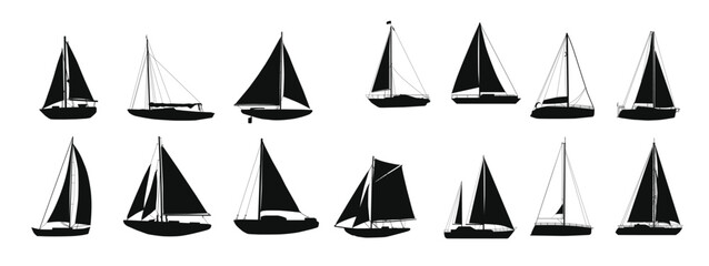 Sailing yacht, boat, ship silhouettes © Bimos