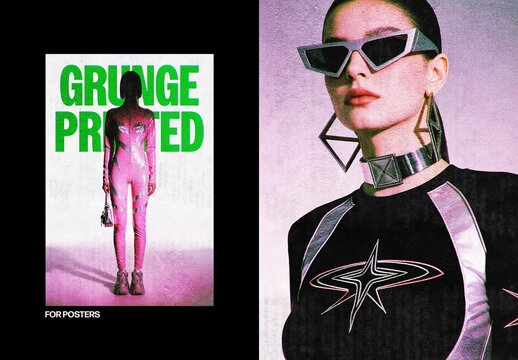 Grunge Print Poster Photo Effect Mockup
