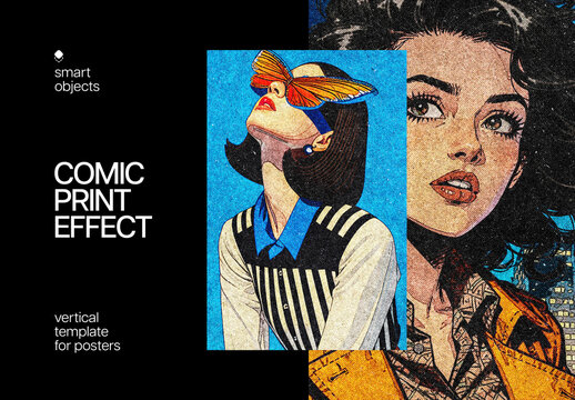Comic Print Poster Photo Effect Mockup