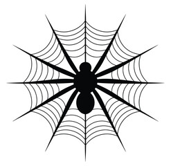 Obraz premium Black Spider Silhouette on Web Vector Illustration