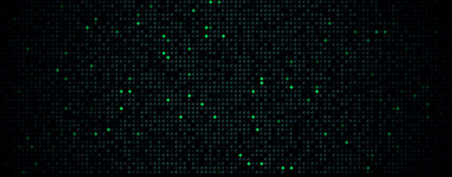 Futuristic FinTech background. Halftone pattern of green diamonds shape. Science research presentation backdrop. CyberTech rhombus mosaic. Vector backdrop