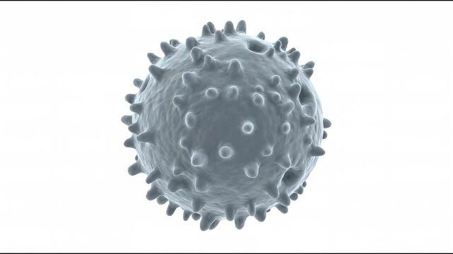 Detailed 3D render of a spherical, spiked cell structure against a minimalist light background, showcasing intricate surface detailing