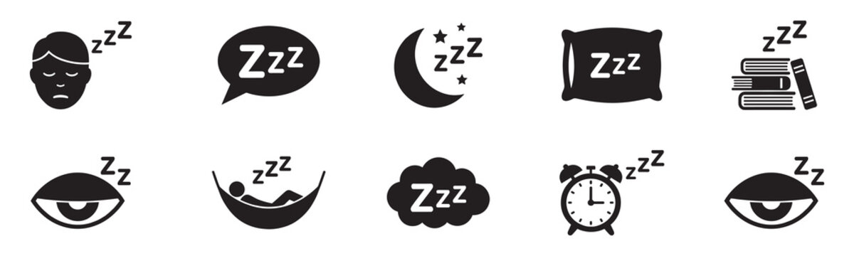 Zzz bed sleep snore icons snooze nap Z sound . Sleepy yawn or insomnia sleeper alarm clock Zzz line icons of goodnight deep sleep, bored or tired. Vector Illustration.