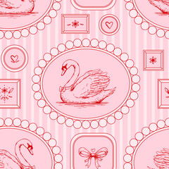 Coquette Pink Swan Museum - Seamless Pattern Design