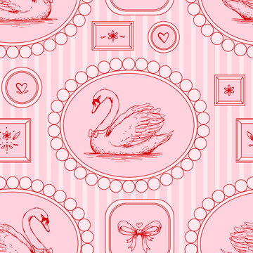 Coquette Pink Swan Museum - Seamless Pattern Design