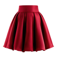 Pleated red skirt displayed on a white background for sale in a clothing store at midday. on transparent background.